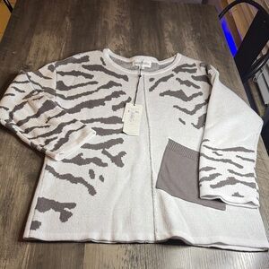 Neon Buddha Gray and White Wild Side Pullover 100% Cotton Sweater